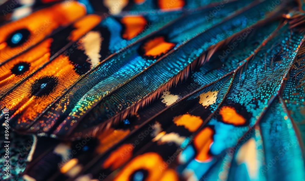 Close-up of intricate butterfly wings, showcasing vibrant patterns and textures in nature's design Close-up of intricate butterfly wings, showcasing vibrant patterns and textures in nature's design