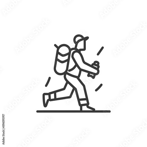 minimalist line art icon backpacker man in action logo symbol