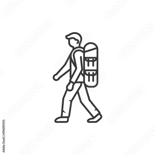 minimalist line art icon backpacker man in action logo symbol