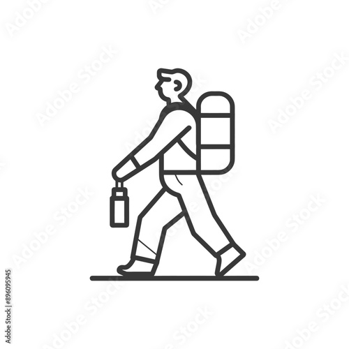 minimalist line art icon backpacker man in action logo symbol