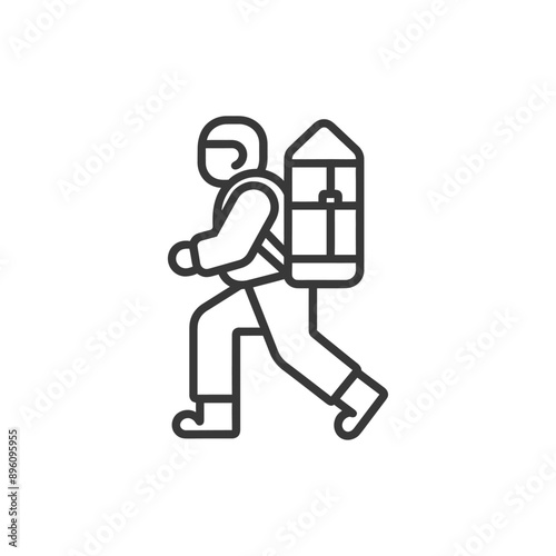 minimalist line art icon backpacker man in action logo symbol