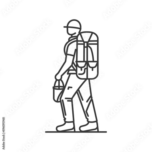 minimalist line art icon backpacker man in action logo symbol