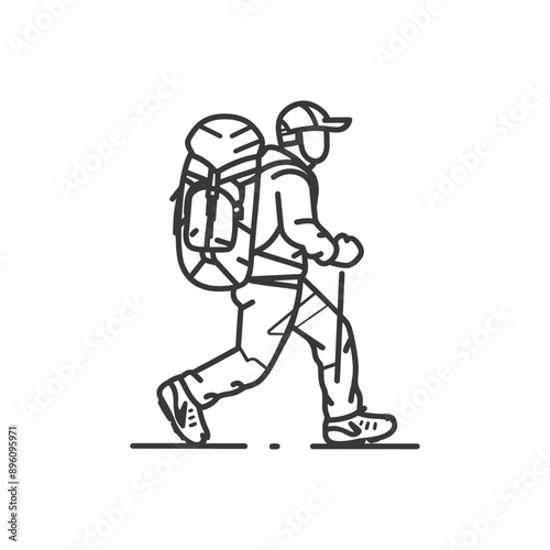 minimalist line art icon backpacker man in action logo symbol