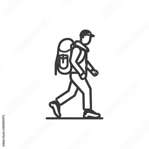 minimalist line art icon backpacker man in action logo symbol