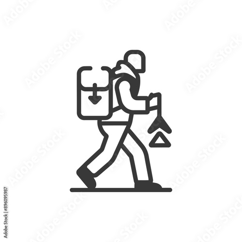 minimalist line art icon backpacker man in action logo symbol
