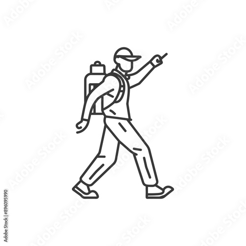 minimalist line art icon backpacker man in action logo symbol