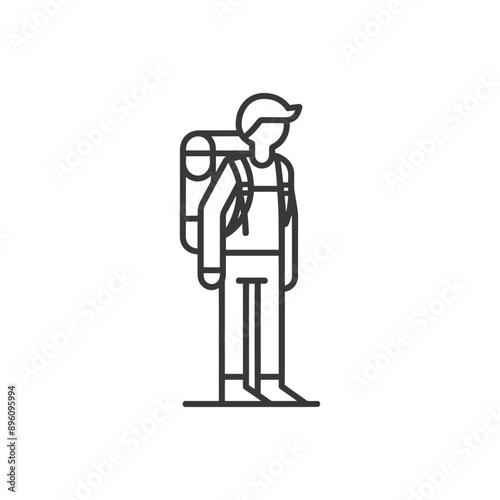 minimalist line art icon backpacker man in action logo symbol