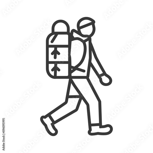 minimalist line art icon backpacker man in action logo symbol