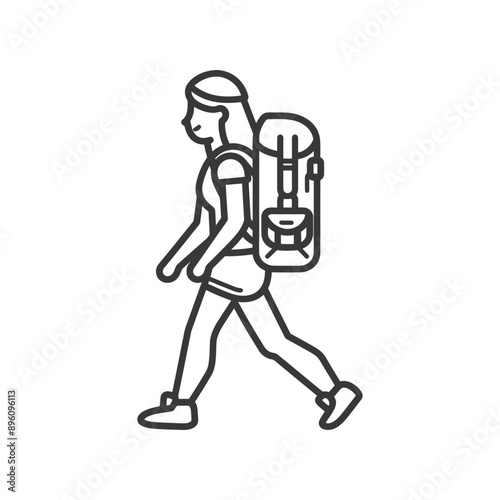 minimalist line art icon backpacker woman in action logo symbol