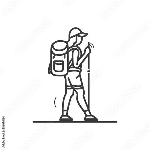 minimalist line art icon backpacker woman in action logo symbol