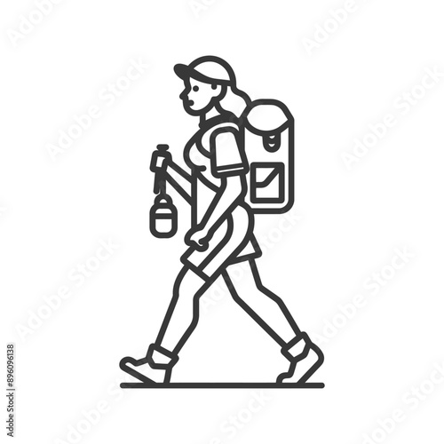 minimalist line art icon backpacker woman in action logo symbol