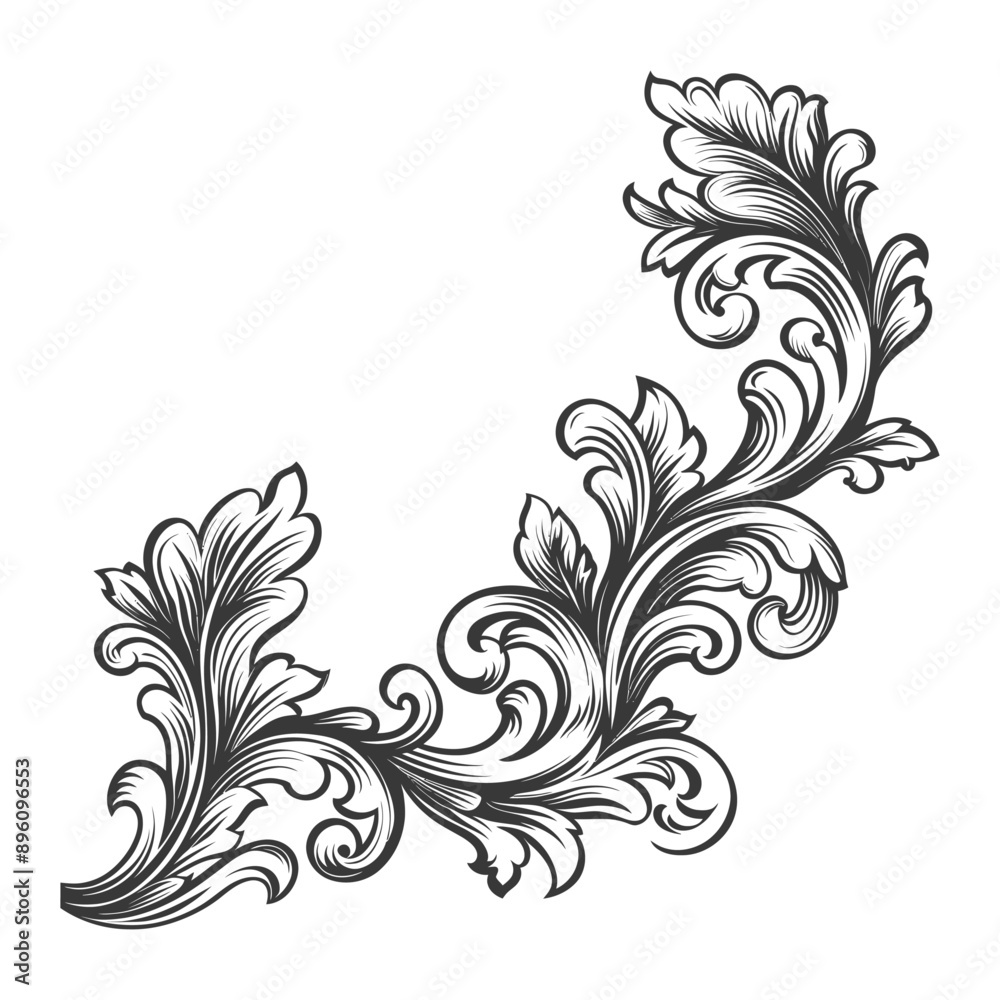 Fototapeta premium minimalist line art icon baroque ornament for corner logo symbol