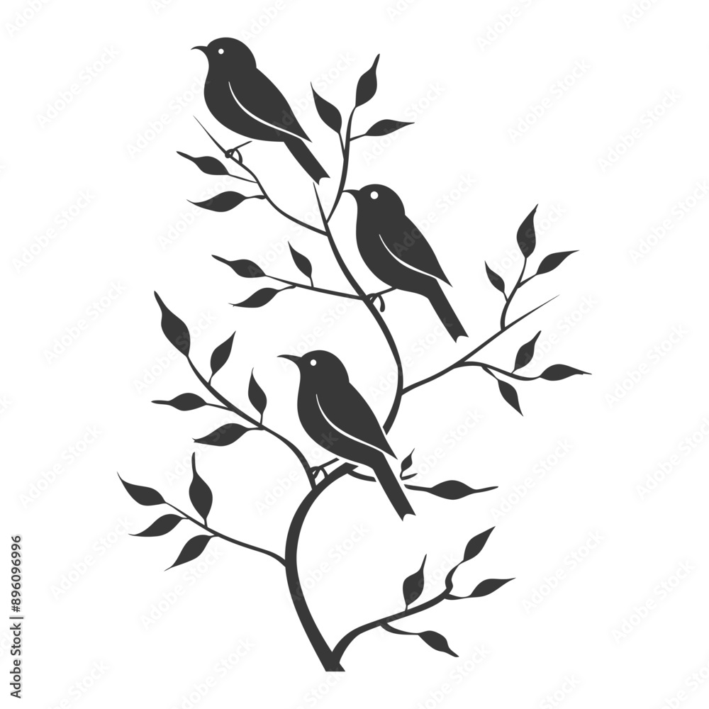 Fototapeta minimalist line art icon birds on tree branches logo symbol