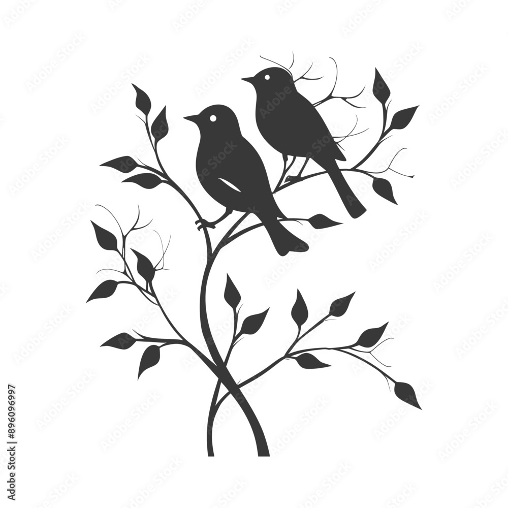 Fototapeta minimalist line art icon birds on tree branches logo symbol