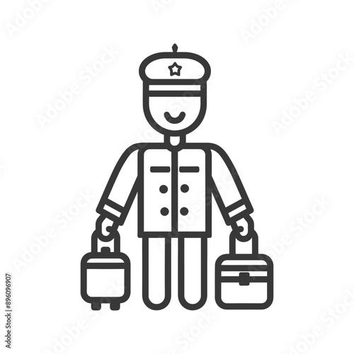 minimalist line art icon bellboy hotel in action logo symbol
