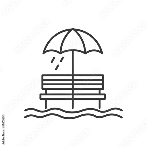 minimalist line art icon bench with umbrella on the beach logo symbol