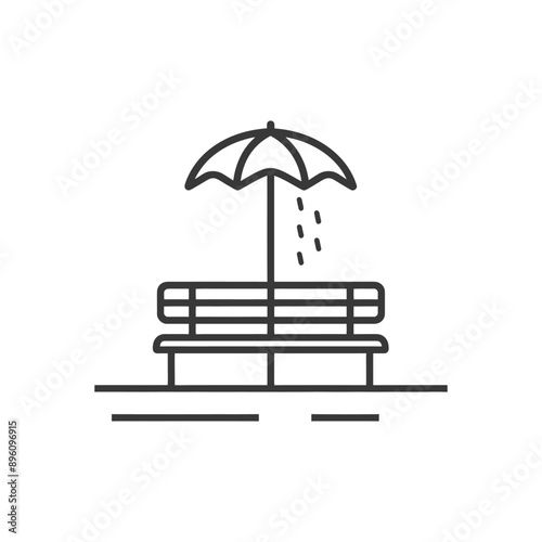 minimalist line art icon bench with umbrella on the beach logo symbol