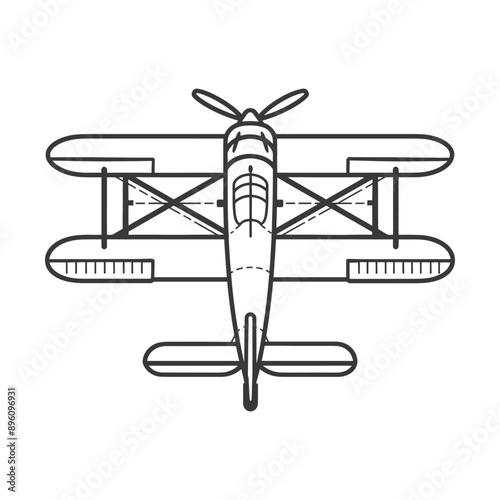 minimalist line art icon biplane aircraft logo symbol