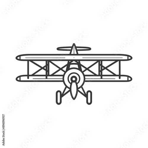 minimalist line art icon biplane aircraft logo symbol