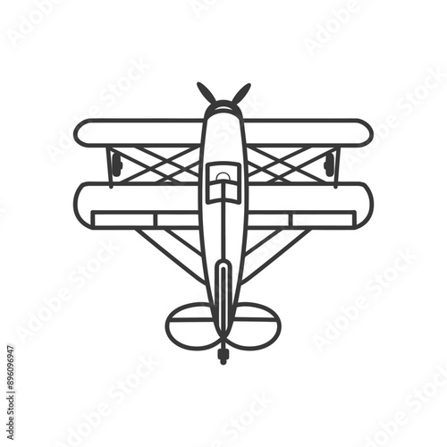 minimalist line art icon biplane aircraft logo symbol