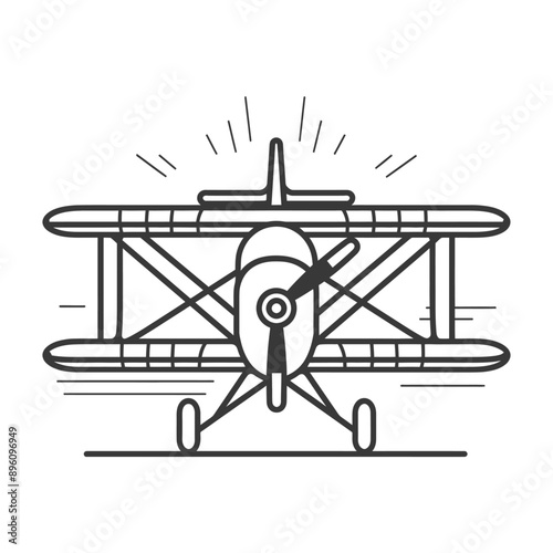 minimalist line art icon biplane aircraft logo symbol