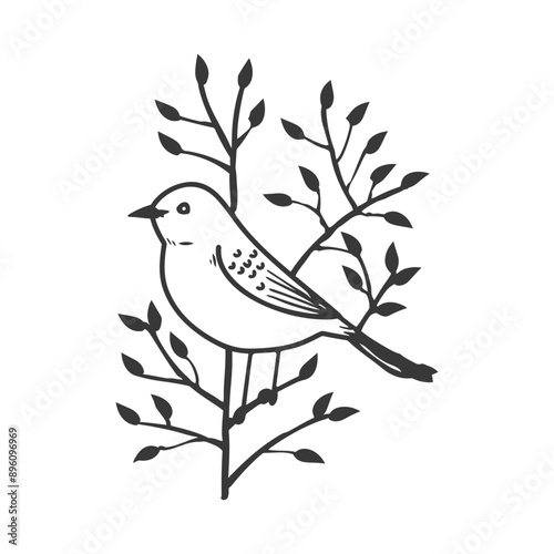 minimalist line art icon bird on tree branches logo symbol