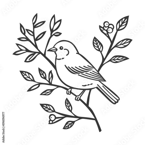 minimalist line art icon bird on tree branches logo symbol