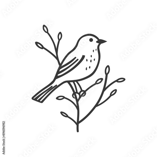 minimalist line art icon bird on tree branches logo symbol