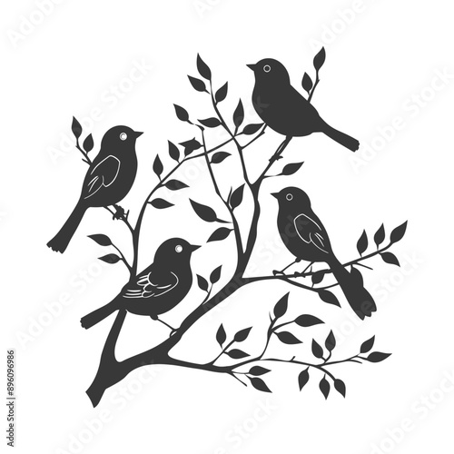 minimalist line art icon birds on tree branches logo symbol