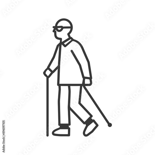 minimalist line art icon blind elderly walks with a cane logo symbol
