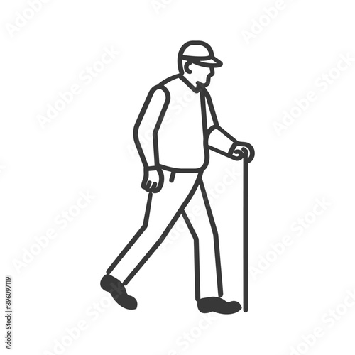 minimalist line art icon blind elderly walks with a cane logo symbol