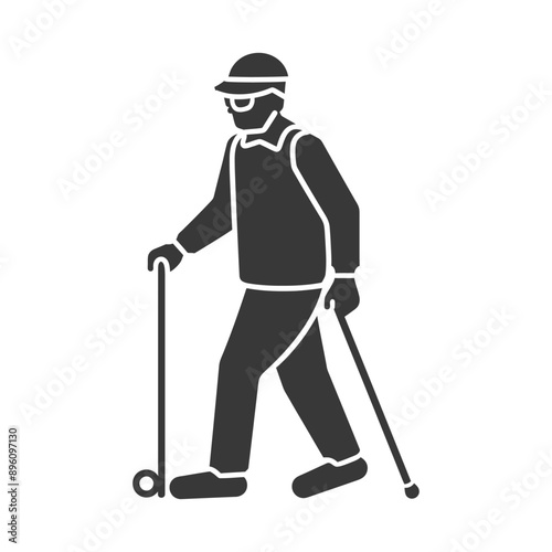 minimalist line art icon blind elderly walks with a cane logo symbol