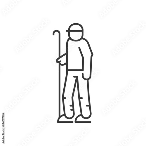 minimalist line art icon blind elderly walks with a cane logo symbol