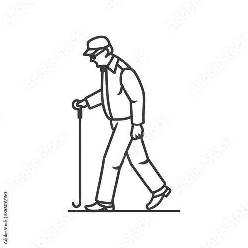 minimalist line art icon blind elderly walks with a cane logo symbol