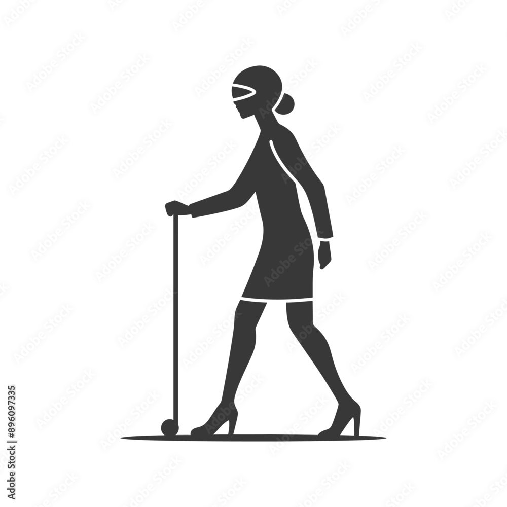 minimalist line art icon blind woman walks with a cane logo symbol minimalist line art icon blind woman walks with a cane logo symbol
