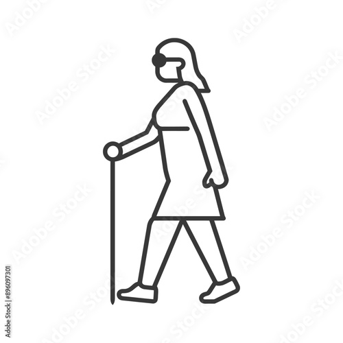 minimalist line art icon blind woman walks with a cane logo symbol