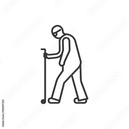 minimalist line art icon blind man walks with a cane logo symbol