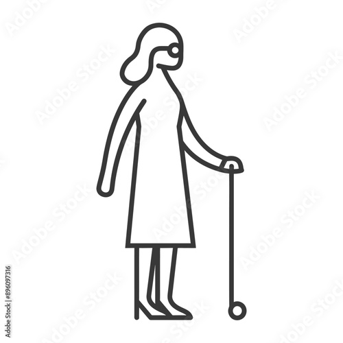 minimalist line art icon blind woman walks with a cane logo symbol