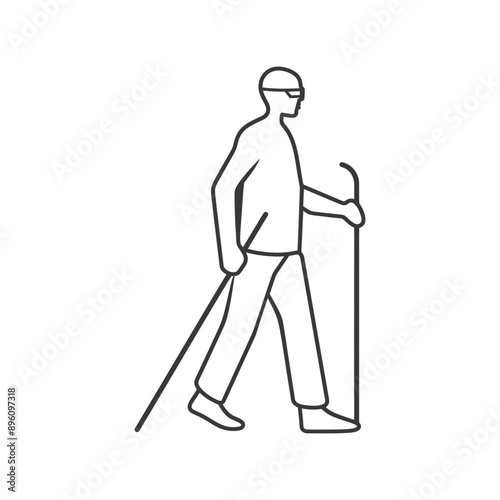 minimalist line art icon blind man walks with a cane logo symbol