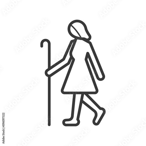 minimalist line art icon blind woman walks with a cane logo symbol