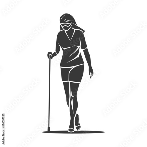 minimalist line art icon blind woman walks with a cane logo symbol