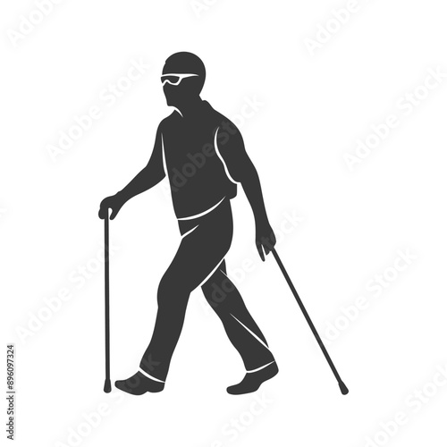 minimalist line art icon blind man walks with a cane logo symbol
