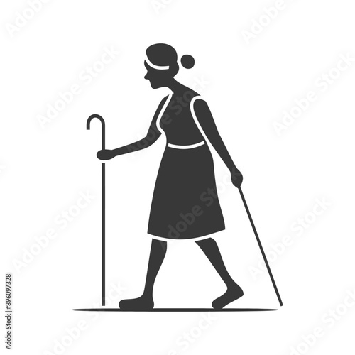 minimalist line art icon blind woman walks with a cane logo symbol