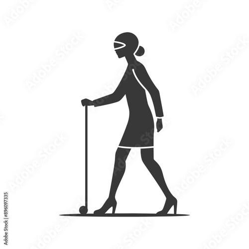 minimalist line art icon blind woman walks with a cane logo symbol