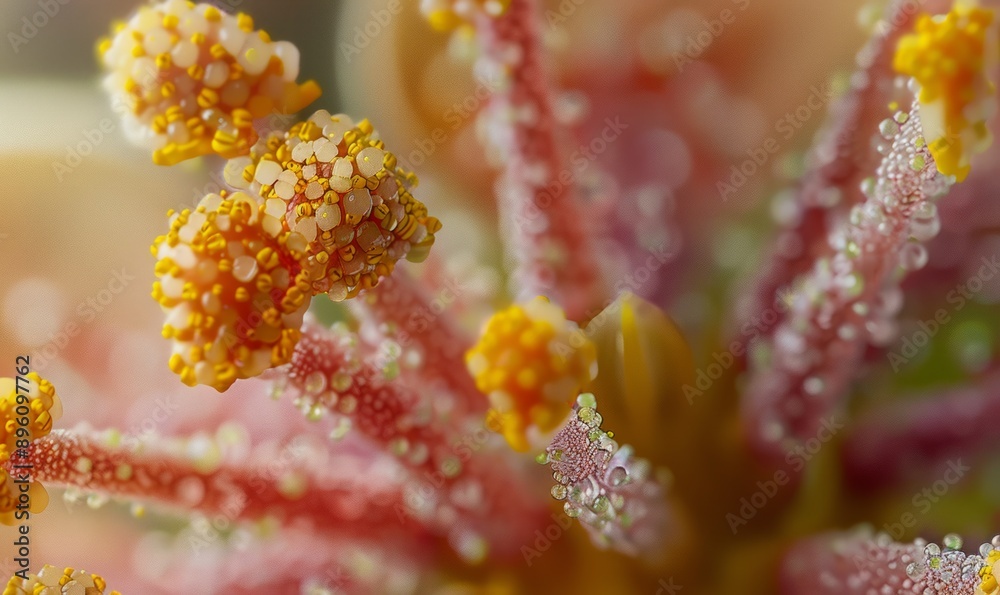 Extreme close-up of flower pollen grains, highlighting microscopic beauty and natural symmetry