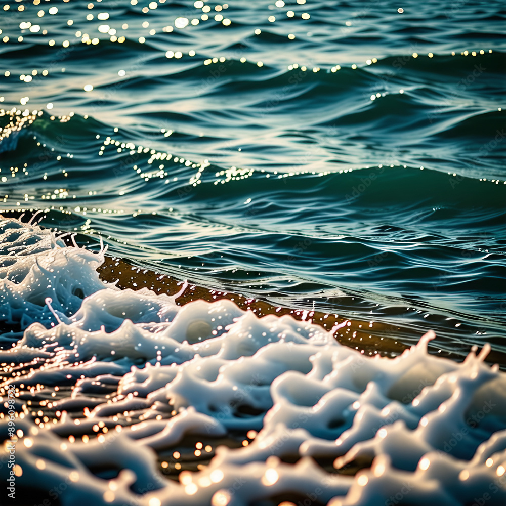 Obraz premium Draw me a picture of the waves of the summer sea. Generative AI
