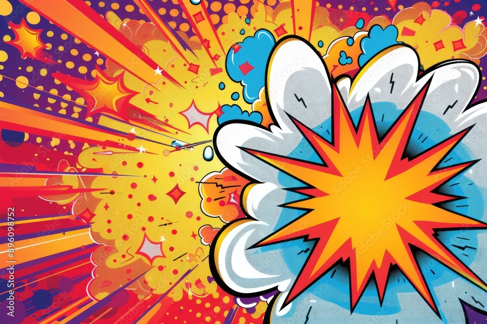 Dynamic and vibrant comic-style explosion artwork with vivid colors ...