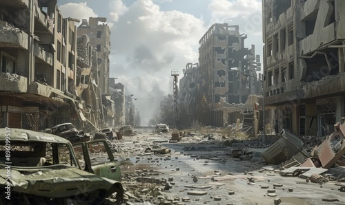 War's aftermath leaves scars on the urban landscape, where remnants of a once-vibrant city stand as silent witnesses to human conflict