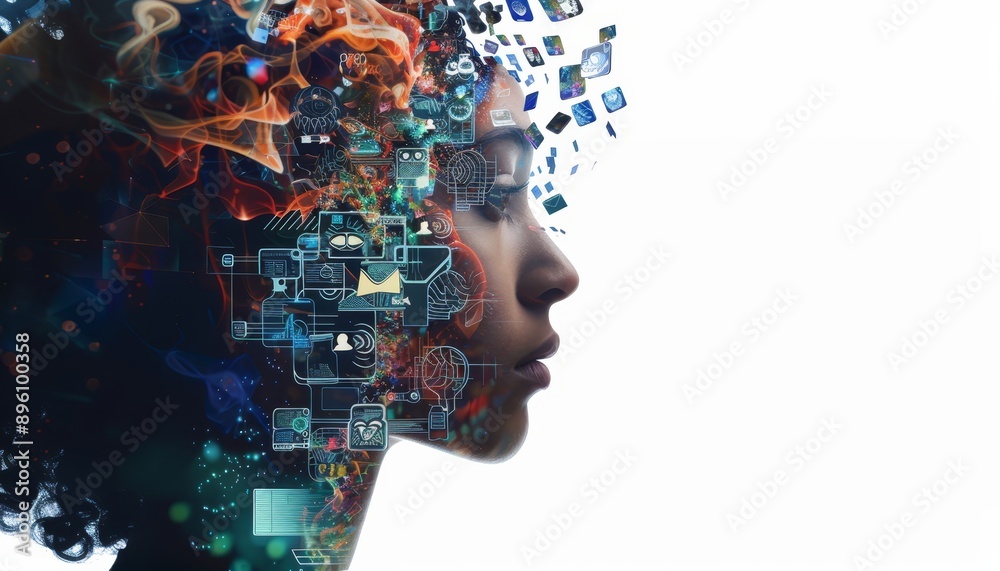 Ai integration in profile photo web banner design with copy space, symbolizing everyday life Ai integration in profile photo web banner design with copy space, symbolizing everyday life