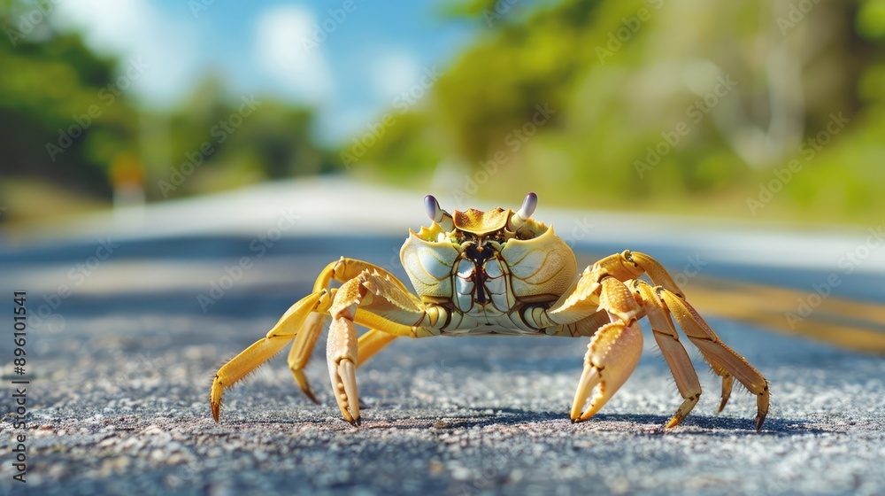 A Yellow Crab on a Road in the Sunshine A Yellow Crab on a Road in the Sunshine